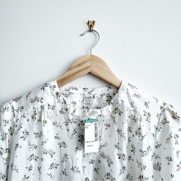 Twik Simons Floral Blouse Long Sleeved Button 1/4 Front Polyester Women's S NWT - Picture 4 of 8